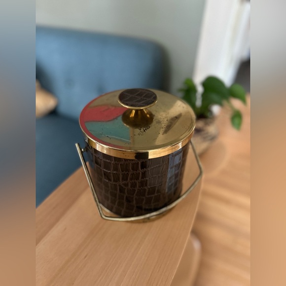 True Vintage Barware Leather & Brass ice bucket bar accessory drinks holiday - Picture 9 of 10